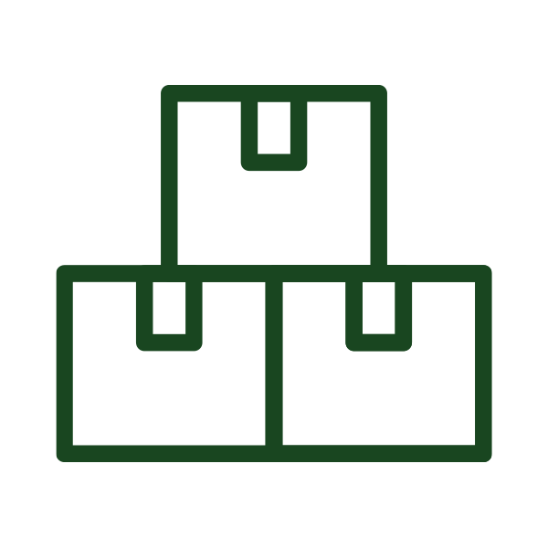 Icon of three stacked green outlined boxes.