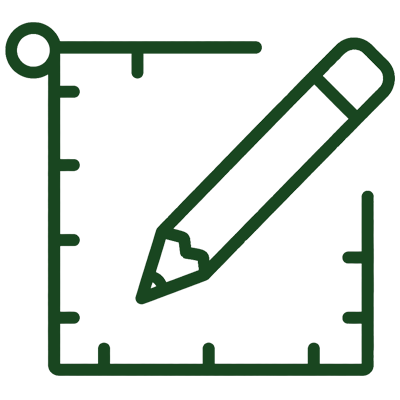 Green outline of a pencil and ruler forming a right angle.