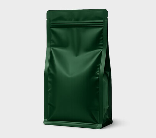 Dark green stand-up pouch on a white background.