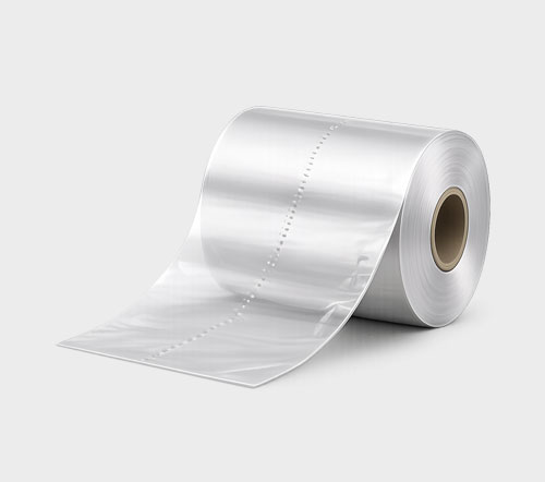 A roll of clear plastic film with perforations.