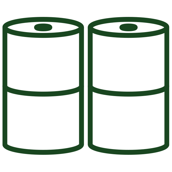 Illustration of two green-outlined oil barrels side by side.