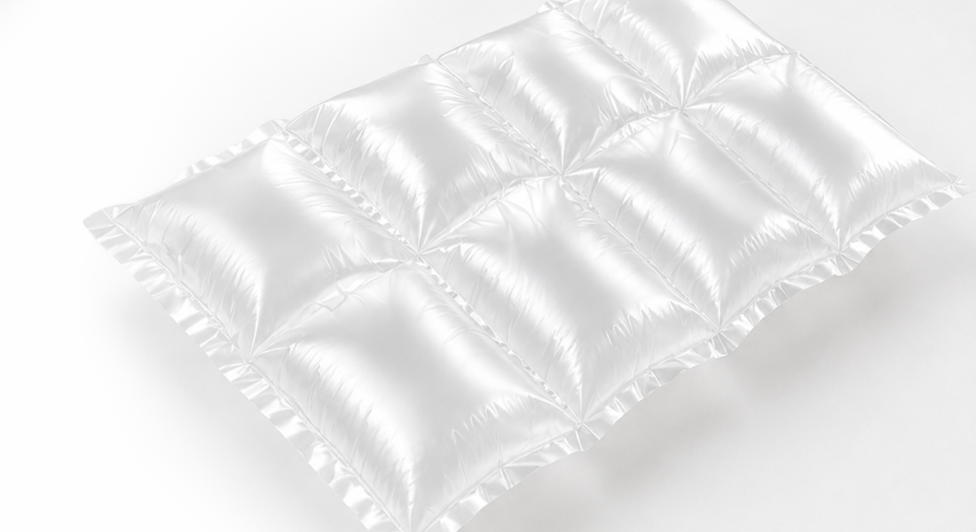 A sheet of clear, inflated plastic air cushions arranged in a 3x4 grid.