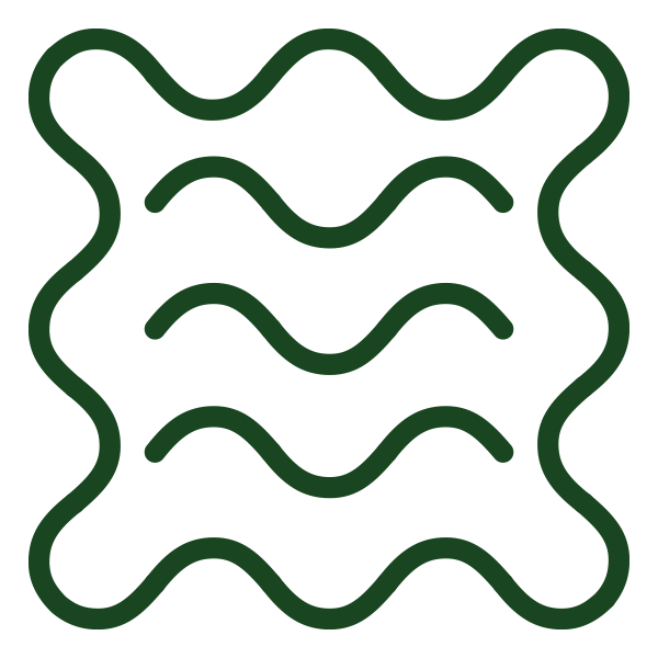 Green wavy line design with a square border and three internal horizontal lines on a white background.