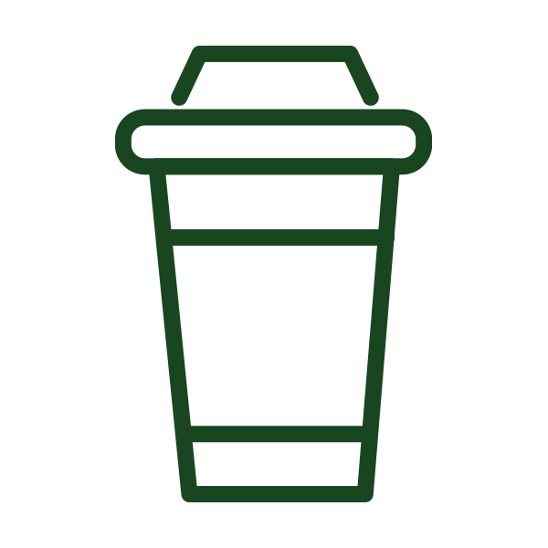 Cofee Cup Illustration of a takeaway coffee cup with a lid, outlined in dark green.