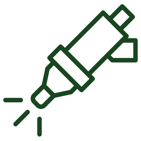 Green outline of a fuel injector icon.