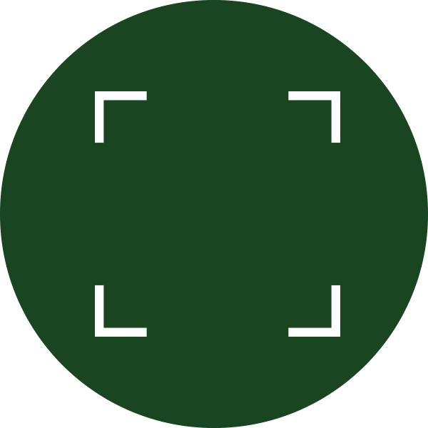 Dark green circle with white corner brackets inside.