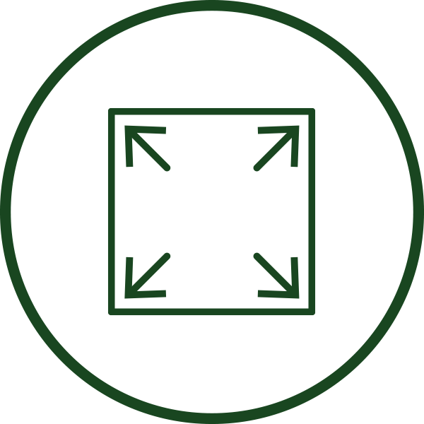Green square with arrows pointing outward inside a green circle on a white background.