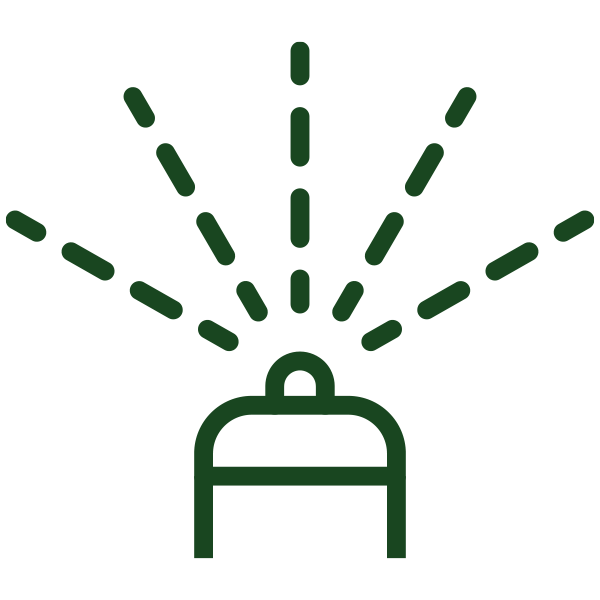 A green outline illustration of a bell with dashed lines radiating outward.