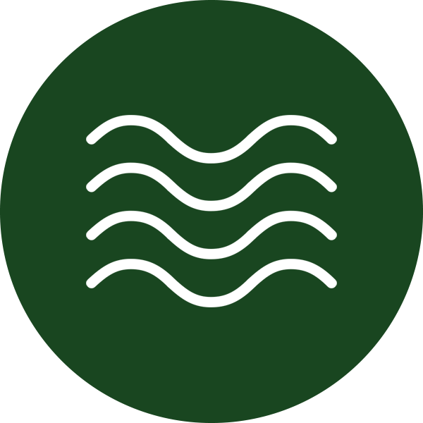 Green circle with five parallel white wavy lines.