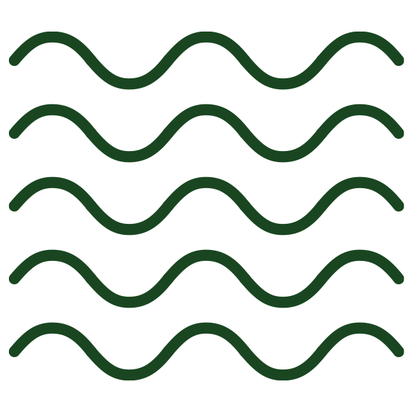 Five parallel green wavy lines on a white background.