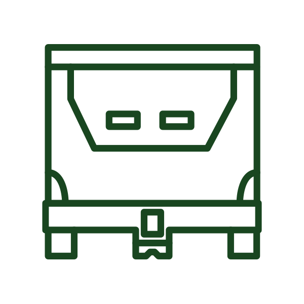 Green line drawing of a 265 Gallon Returnable IBC.