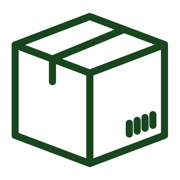 Line drawing of a 3D box with a green outline.