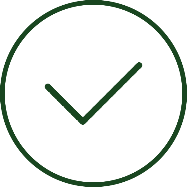 Dark green checkmark inside a circle on a white background.