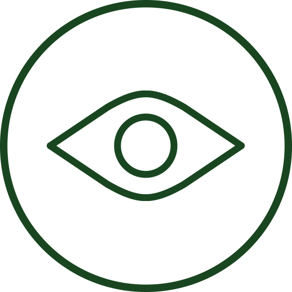 A green eye icon within a circular border on a white background.