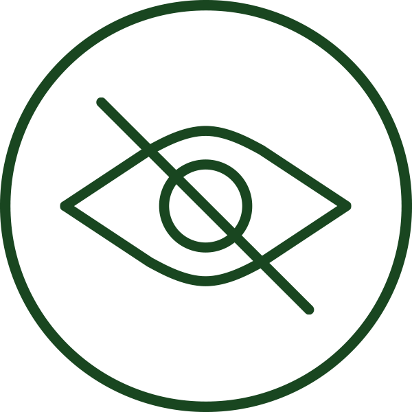 Privacy Icon Eye symbol with a line through it inside a circle, indicating invisibility.