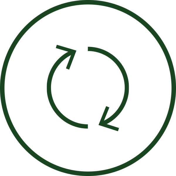 Circular arrows icon in green on a white background.