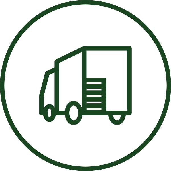 Green outline of a delivery truck inside a circle on a white background.