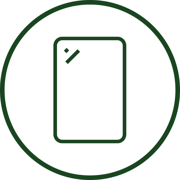 Window Icon A dark green line drawing of a refrigerator inside a circle.