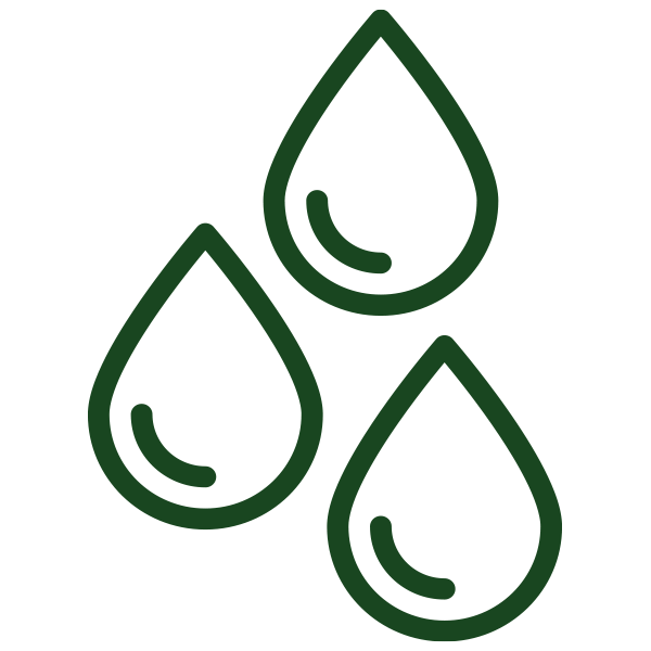 Three dark green water droplet outlines on a black background, arranged in a triangle. The image is simple and conveys calmness and minimalistic design.
