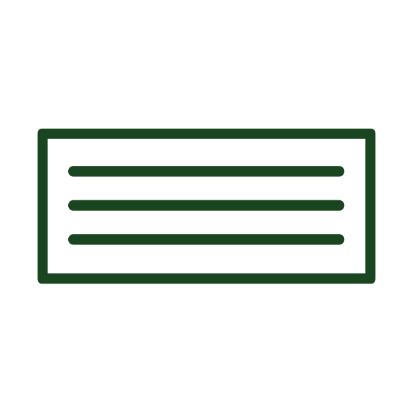 Green rectangle icon with three horizontal lines inside on a white background.