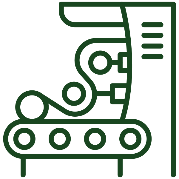Line drawing of a conveyor machine with gears.