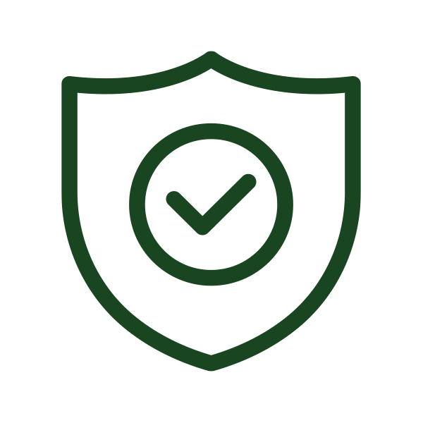 A green shield icon with a checkmark inside.