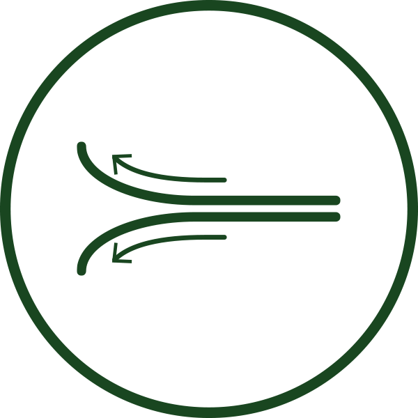 Two curved arrows pointing right, depicted in dark green on a white background.