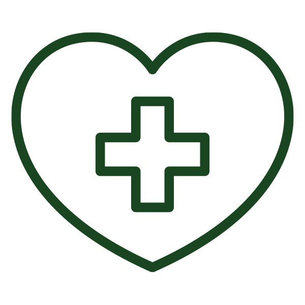 A green heart with a cross in the center.
