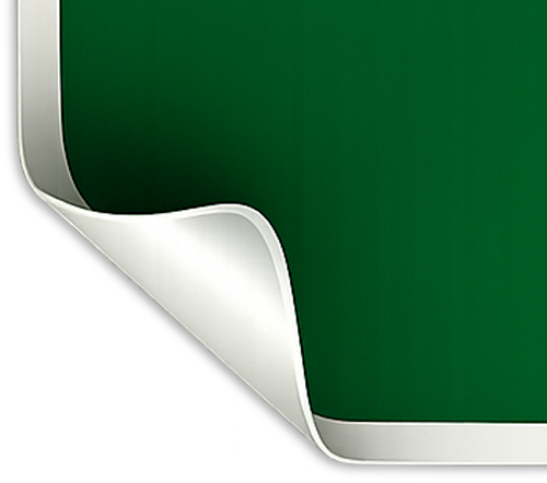 Label Material Peel A green sheet with a corner curled inward, showing a white underside.