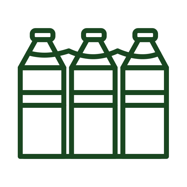 Line drawing of three connected plastic bottles.