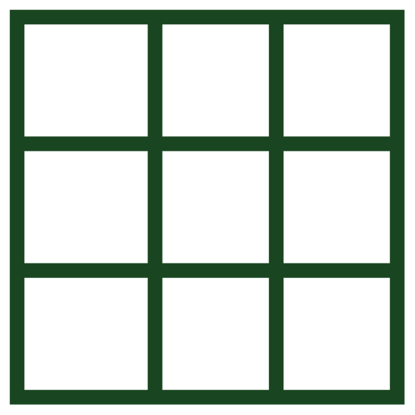 A 3x3 grid of dark green lines on a white background.