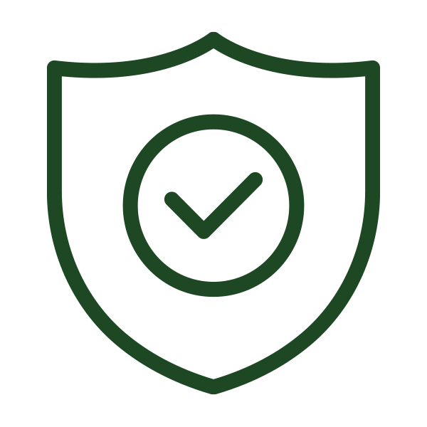 A green shield with a circular checkmark in the center.