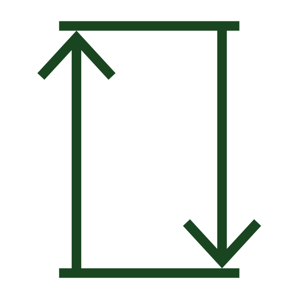 Two vertical arrows, side by side; one pointing up, the other pointing down, within a rectangle.