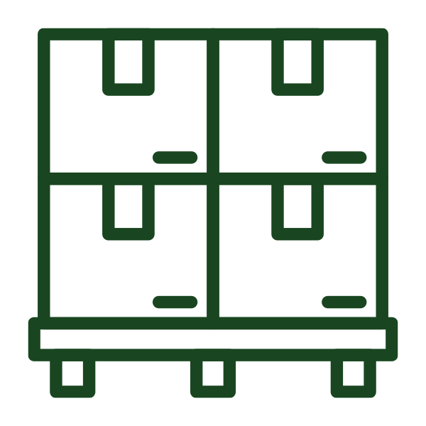 Illustration of a pallet with four stacked boxes in two rows.