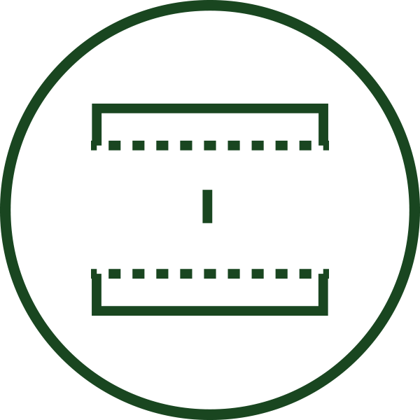 Geometric pattern with letter 'I' and dotted brackets inside a circle.