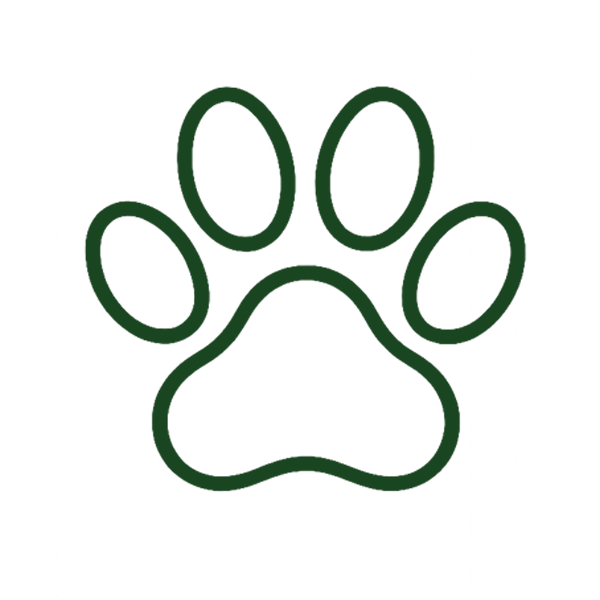 Pet Icon Green outline of an animal paw print on a white background.