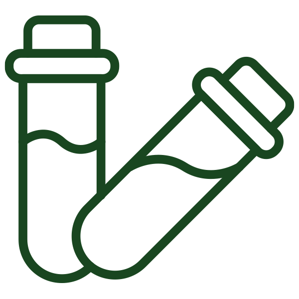 Line drawing of two test tubes with dark green outlines.