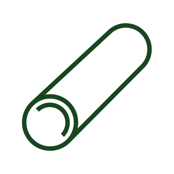 Icon of a cylindrical log with dark green outline on a white background.
