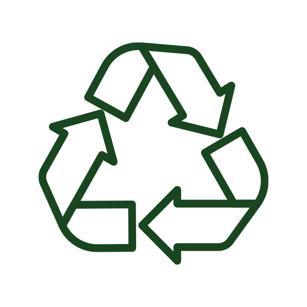 Green recycling symbol with three arrows in a triangular loop.