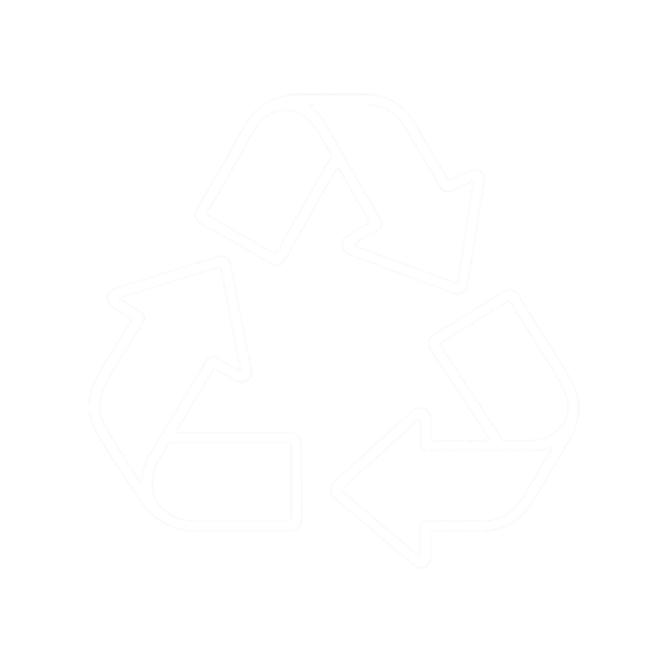 White recycling symbol with three arrows on a white background.