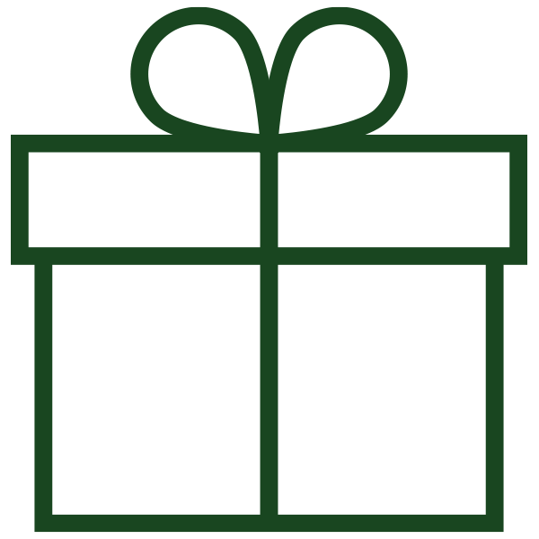 Outline of a gift box with a bow in dark green.