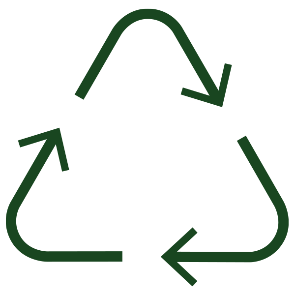 Green recycling symbol with three arrows forming a triangle.