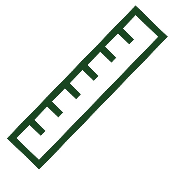 Illustration of a green ruler with measurement markings, diagonal on a white background.