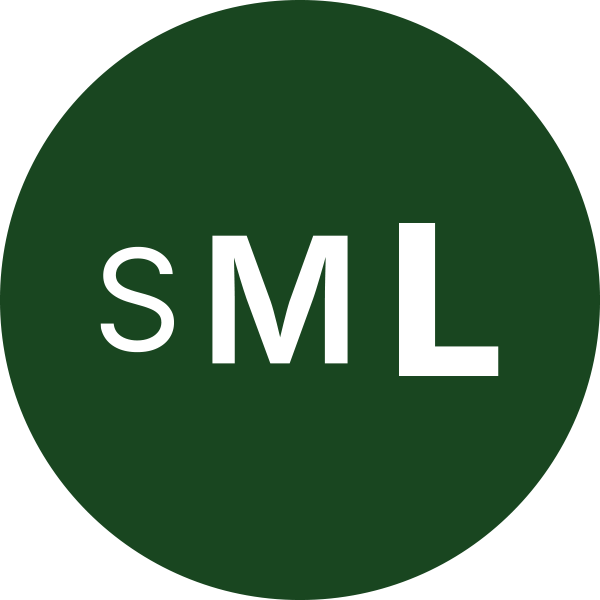 Dark green circle with white letters "SML" in the center.
