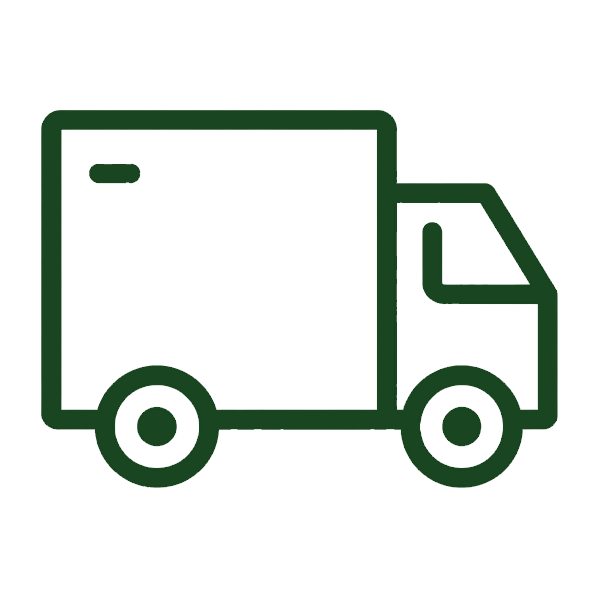 Green outline icon of a delivery truck.