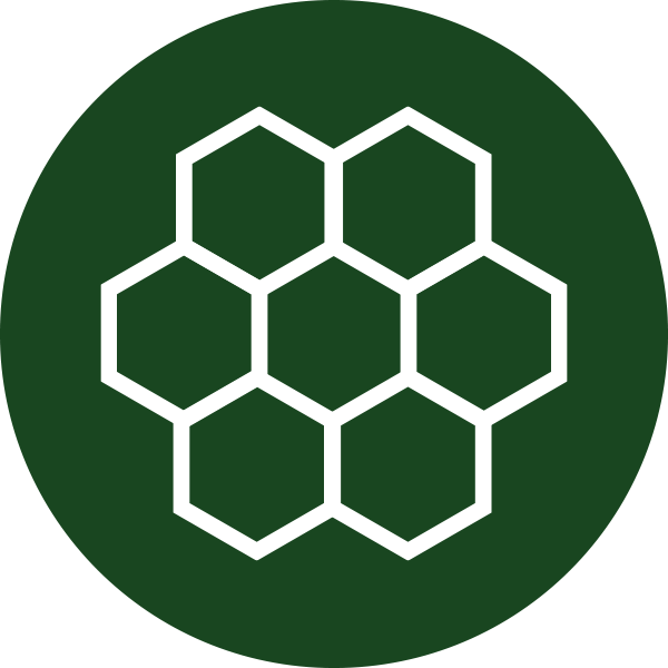 White honeycomb pattern on a dark green circle.