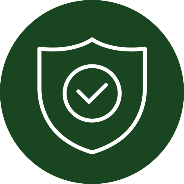 Shield Icon Green circle icon with a white shield and checkmark.