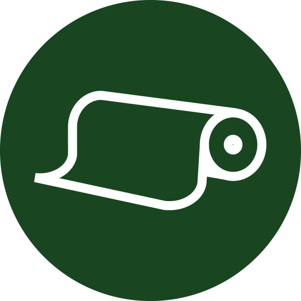 Green circle with a white paper roll icon.