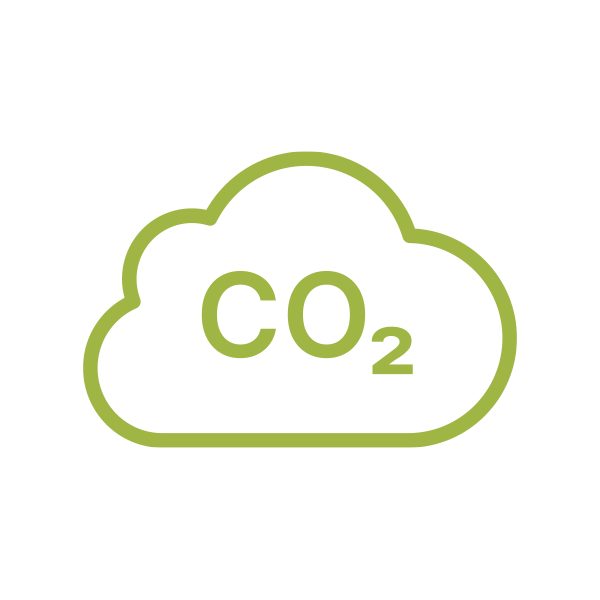 Lower Emissions Icon A green cloud icon with "CO₂" inside, on a black background. The image conveys themes of carbon emissions and environmental impact.