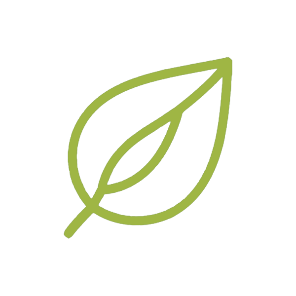 Reducing Waste Icon A green leaf outline icon against a black background, symbolizing nature and eco-friendliness. The simple design conveys a clean, modern feel.